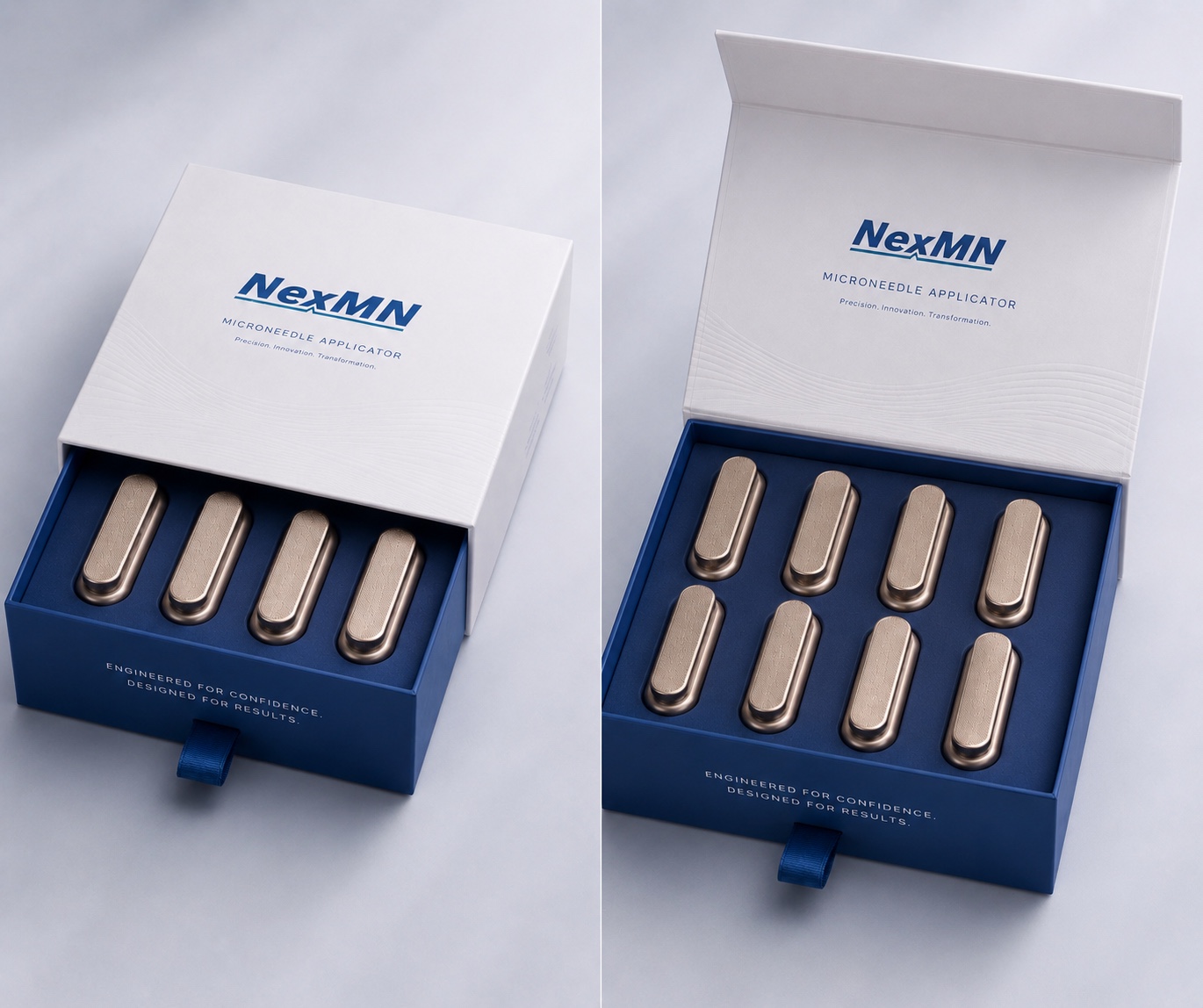 NexMN microneedle applicator set in its presentation box